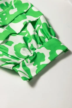 Outlet Dear-Lover Floral Print Puff Half Sleeve V Neck Babydoll Dress Green