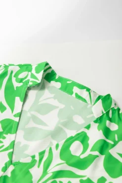 Outlet Dear-Lover Floral Print Puff Half Sleeve V Neck Babydoll Dress Green