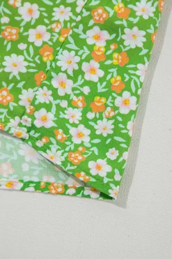 Online Dear-Lover Floral Print Ruffle Sleeve V Neck Blouse Top Green