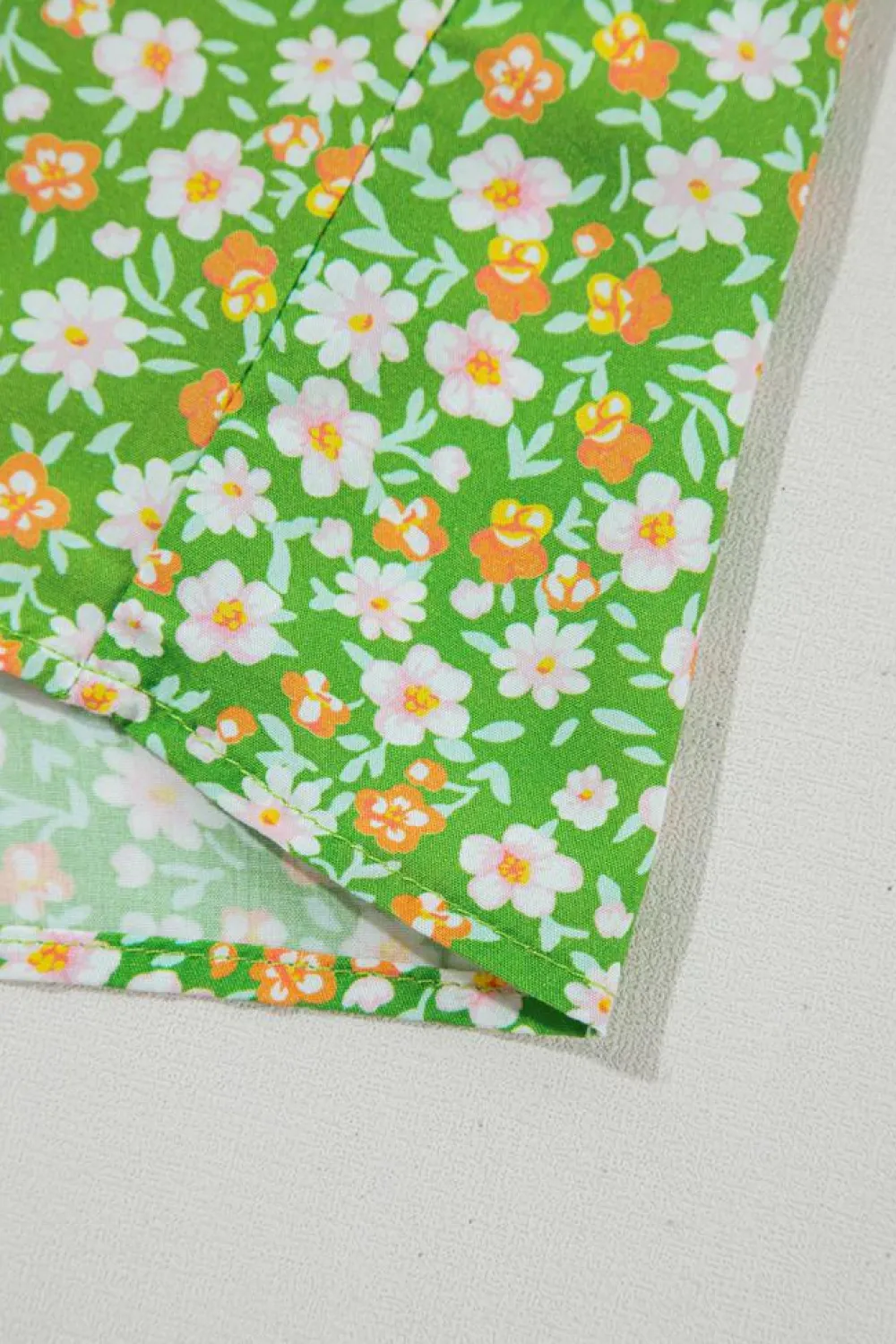 Online Dear-Lover Floral Print Ruffle Sleeve V Neck Blouse Top Green