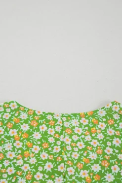 Online Dear-Lover Floral Print Ruffle Sleeve V Neck Blouse Top Green