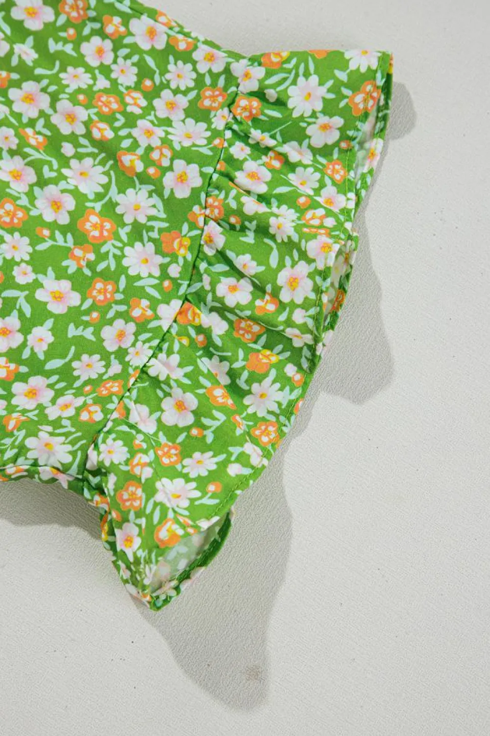 Online Dear-Lover Floral Print Ruffle Sleeve V Neck Blouse Top Green