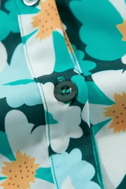 Clearance Dear-Lover Green Floral Tiered Long Puff Sleeve Shirt Dress Blackish Green