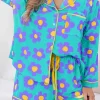 Outlet Dear-Lover Flower Print Long Sleeve Shirt Shorts Pajamas Set Green