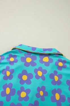 Outlet Dear-Lover Flower Print Long Sleeve Shirt Shorts Pajamas Set Green