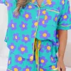 Outlet Dear-Lover Flower Print Short Sleeve Shirt Pajamas Set Green
