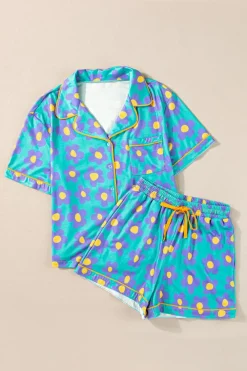 Outlet Dear-Lover Flower Print Short Sleeve Shirt Pajamas Set Green