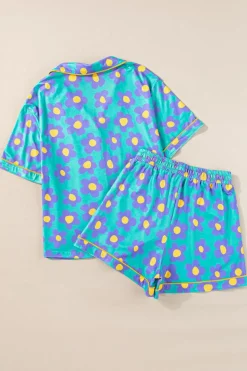 Outlet Dear-Lover Flower Print Short Sleeve Shirt Pajamas Set Green