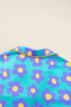 Outlet Dear-Lover Flower Print Short Sleeve Shirt Pajamas Set Green