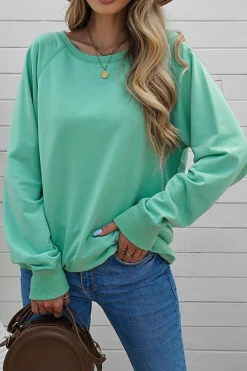 Fashion Dear-Lover French Terry Cotton Blend Pullover Sweatshirt Green