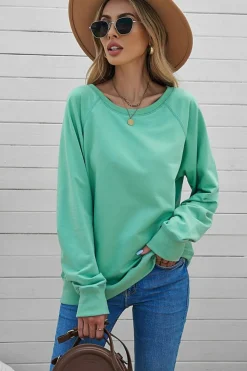 Fashion Dear-Lover French Terry Cotton Blend Pullover Sweatshirt Green