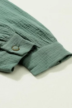 Outlet Dear-Lover Frilled Split Neck Crinkled Shirt Green