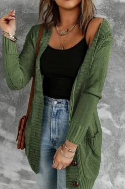 Discount Dear-Lover Front Pocket and Buttons Closure Cardigan Green