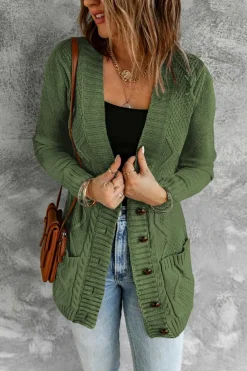 Discount Dear-Lover Front Pocket and Buttons Closure Cardigan Green