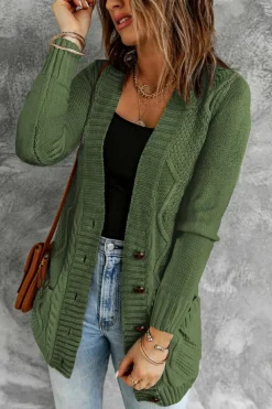 Discount Dear-Lover Front Pocket and Buttons Closure Cardigan Green