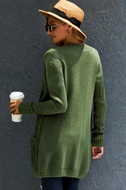 Discount Dear-Lover Front Pocket and Buttons Closure Cardigan Green