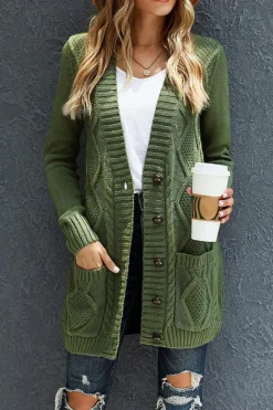 Discount Dear-Lover Front Pocket and Buttons Closure Cardigan Green