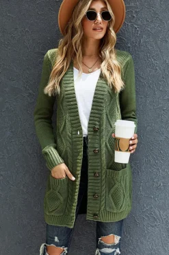 Discount Dear-Lover Front Pocket and Buttons Closure Cardigan Green