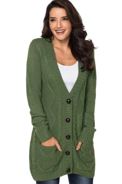 Discount Dear-Lover Front Pocket and Buttons Closure Cardigan Green