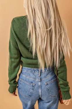 Fashion Dear-Lover Front Pockets Buttons Textured Cardigan Green