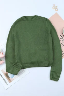 Fashion Dear-Lover Front Pockets Buttons Textured Cardigan Green