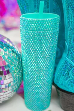Fashion Dear-Lover Full Rhinestone Straw Cup 40oz Green