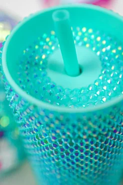 Fashion Dear-Lover Full Rhinestone Straw Cup 40oz Green