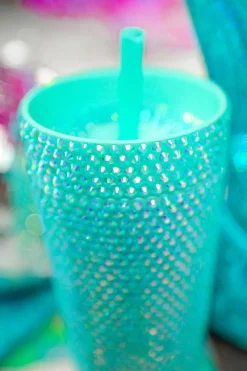 Fashion Dear-Lover Full Rhinestone Straw Cup 40oz Green