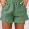 Best Dear-Lover High Waist Pocketed Ruffle Shorts Green