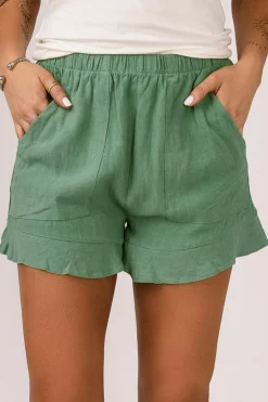 Best Dear-Lover High Waist Pocketed Ruffle Shorts Green