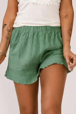 Best Dear-Lover High Waist Pocketed Ruffle Shorts Green