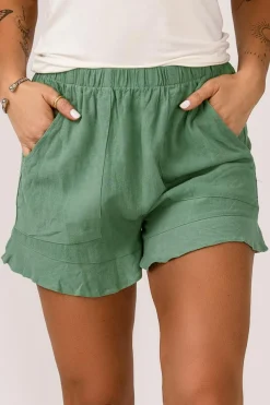 Best Dear-Lover High Waist Pocketed Ruffle Shorts Green