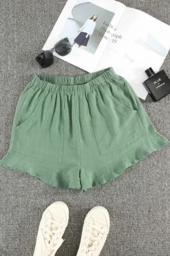 Best Dear-Lover High Waist Pocketed Ruffle Shorts Green