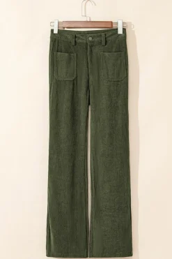 Hot Dear-Lover High Waist Square Pockets Corduroy Pants Green
