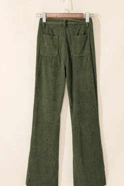 Hot Dear-Lover High Waist Square Pockets Corduroy Pants Green