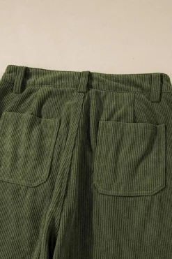 Hot Dear-Lover High Waist Square Pockets Corduroy Pants Green