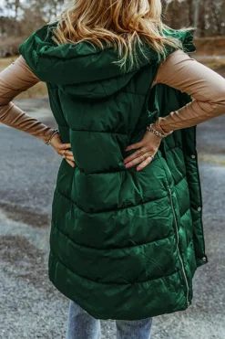 Discount Dear-Lover Hooded Long Quilted Vest Coat Green