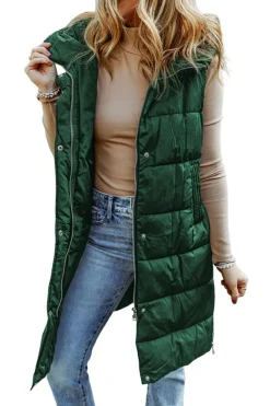 Discount Dear-Lover Hooded Long Quilted Vest Coat Green