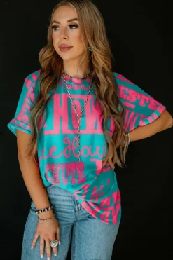 Online Dear-Lover Howdy Cowboy Letter Printed Western Fashion Tee Green