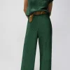 Sale Dear-Lover Knitted V Neck Sweater and Casual Pants Set Green