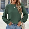 Best Dear-Lover Green Lace Long Sleeve Textured Pullover Blackish Green