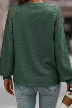 Best Dear-Lover Green Lace Long Sleeve Textured Pullover Blackish Green
