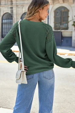Best Dear-Lover Green Lace Long Sleeve Textured Pullover Blackish Green