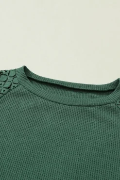Best Dear-Lover Green Lace Long Sleeve Textured Pullover Blackish Green