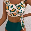 Outlet Dear-Lover Leopard Print U Neck Knotted High Waist Bikini Set Green