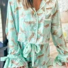 Best Dear-Lover Leopard Satin Ruffle Pajama Short Set Green