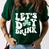 Hot Dear-Lover Lets Day Drink Clover Print Round Neck T Shirt Green