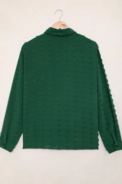 Fashion Dear-Lover Long Sleeve Button Fuzzy Polka Dot Shirt Green
