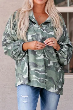 Outlet Dear-Lover Long Sleeve Camo Print Oversize Hoodie Green