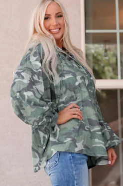 Outlet Dear-Lover Long Sleeve Camo Print Oversize Hoodie Green